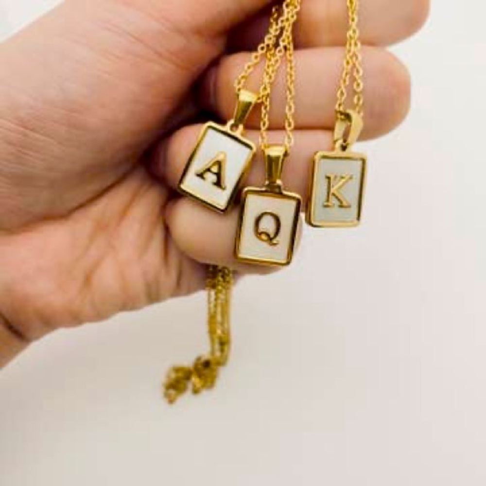 Gold and White Name Initial Pendant Necklace